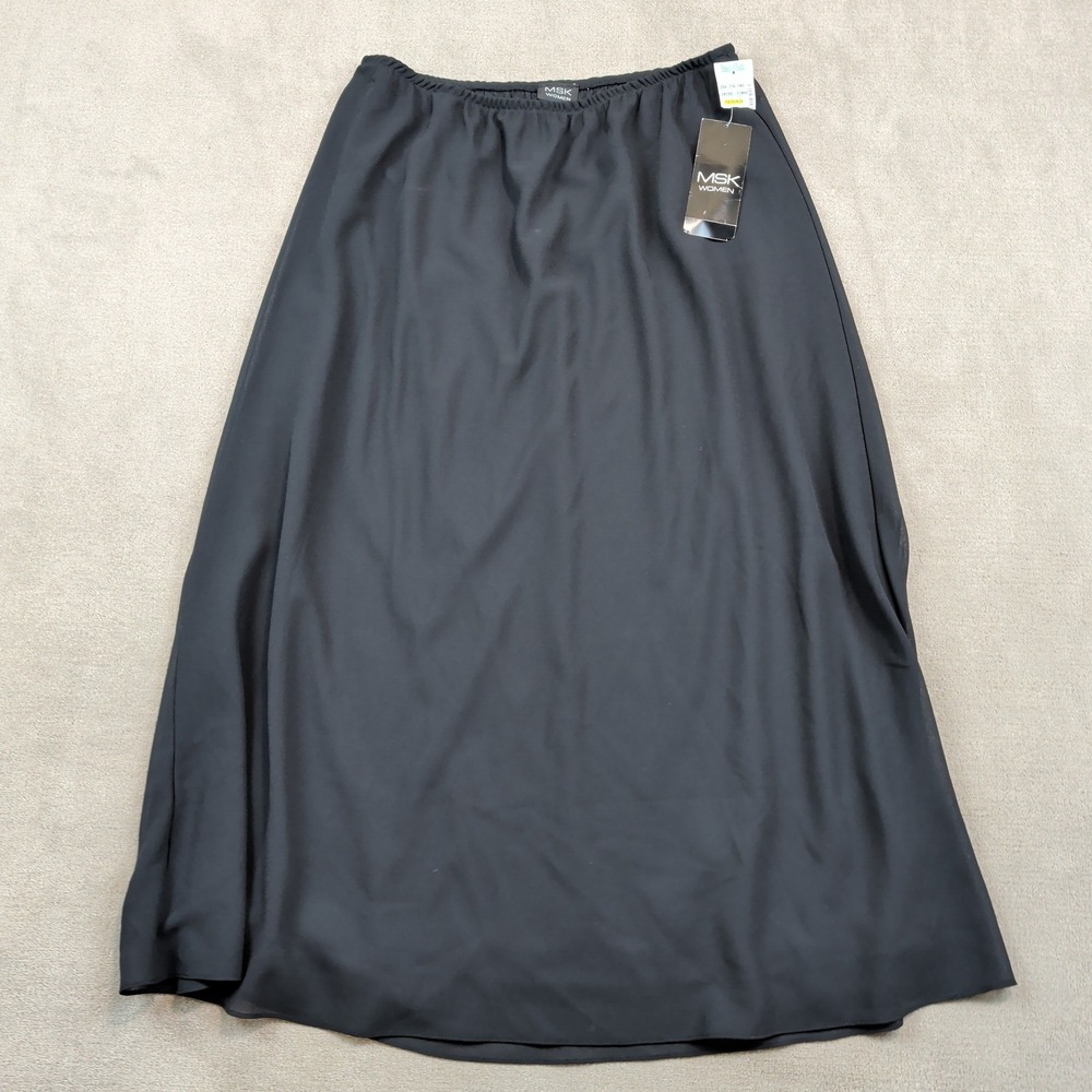 MSK Vintage 90s Midi Skirt 2X Black Chiffon Flowy Lined Minimalist Career NWT